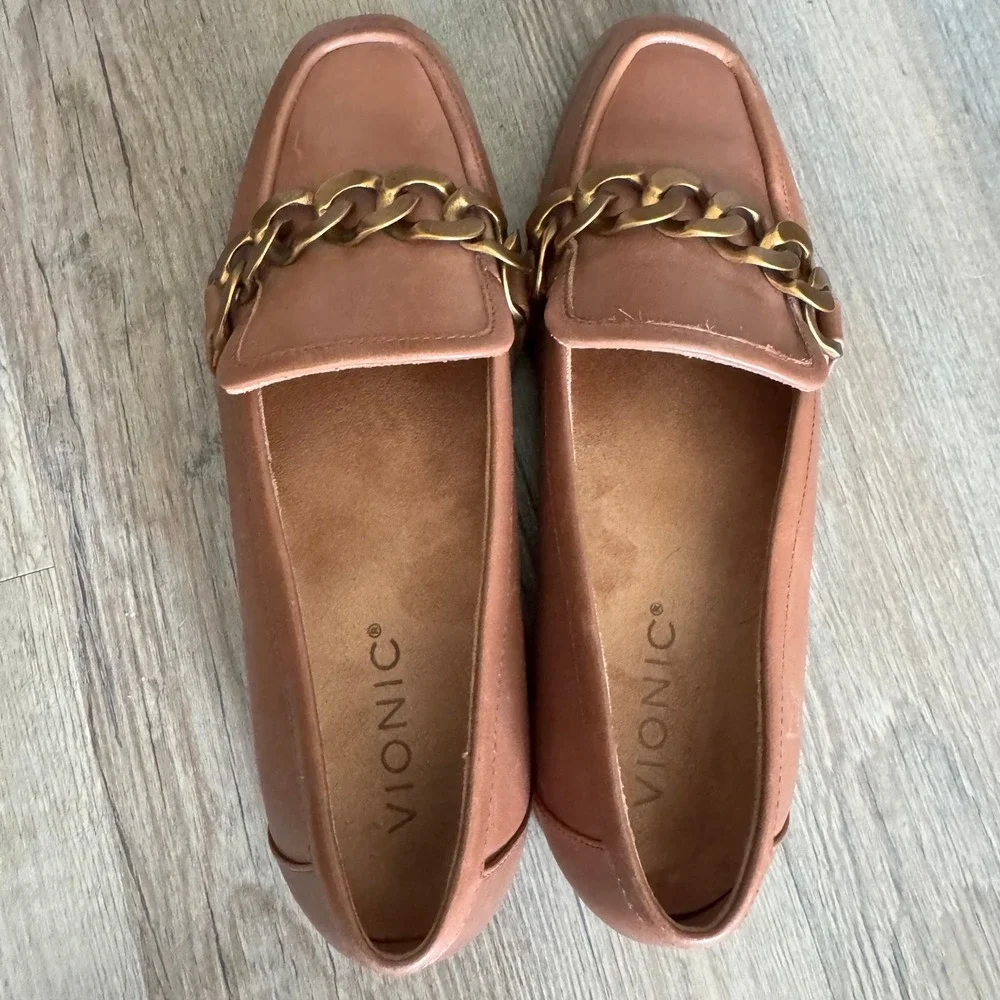 Vionic Mizelle Tan Leather Chain Link Loafers Womens‎ 6.5 Shoes